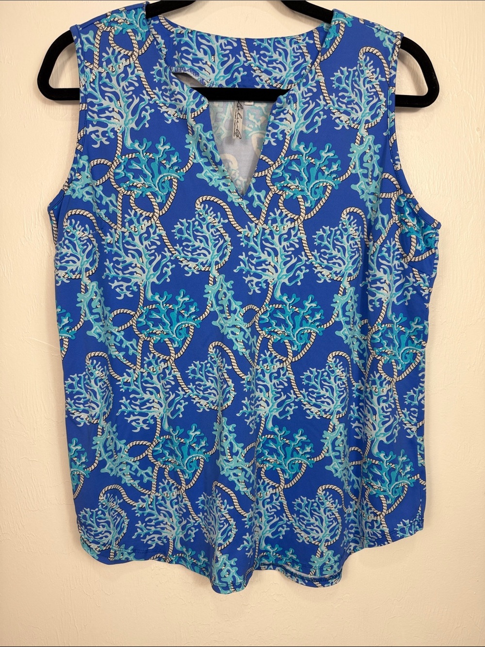 Lulu-B Coral Reef Rope Print Sleeveless Stretch Tank Top Blue Size L - Picture 2 of 9